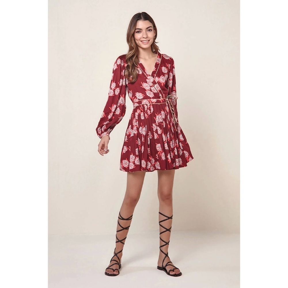Omika Rae Isla Merlot Long Sleeve Mini Wrap Dress Sz M